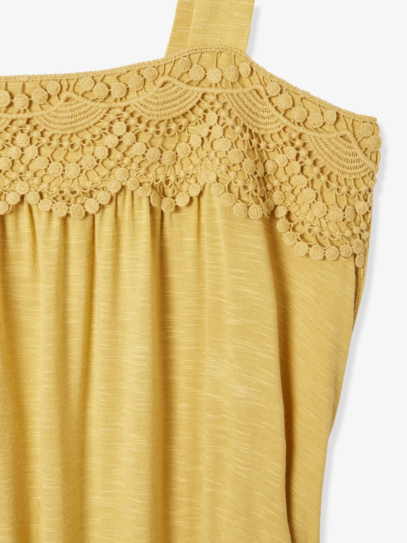 Robe longue de maternité col macramé jaune safran - Vertbaudet