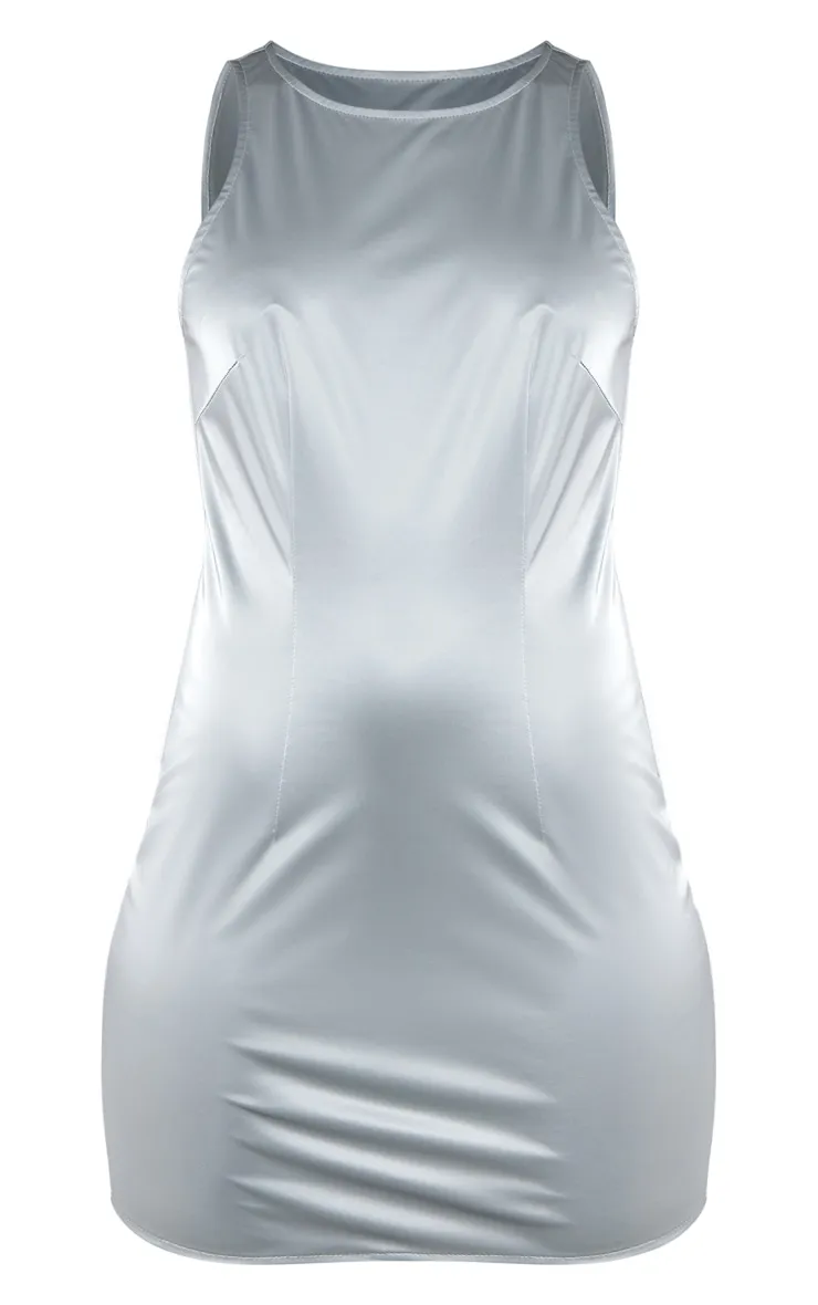 Robe moulante argentée en PU brillant à dos nageur