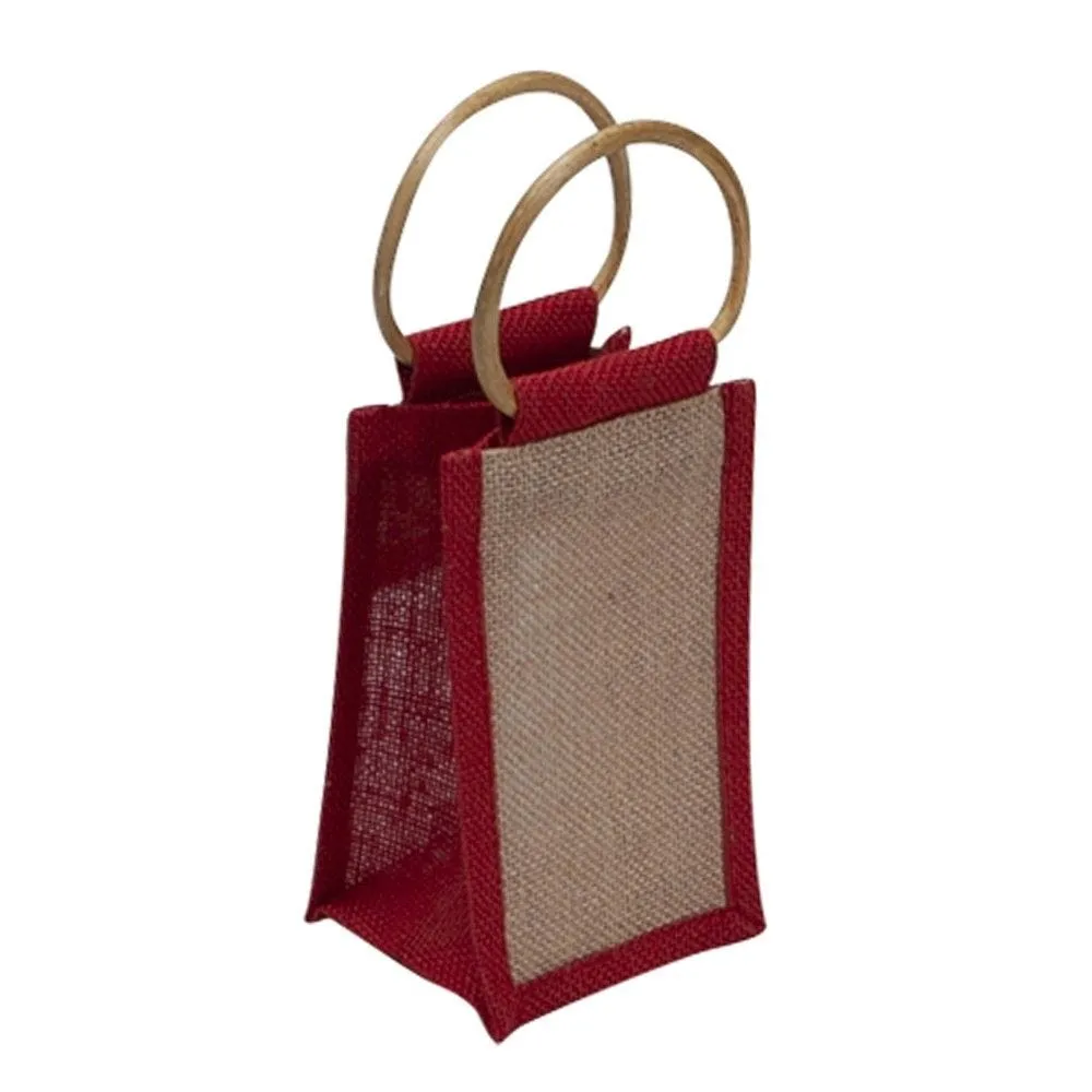 Sac en jute naturel/rouge 10,5x10x18/28cm