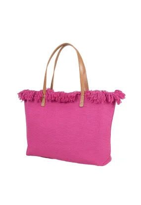 Sac fourre-tout en toile à pompons en magenta