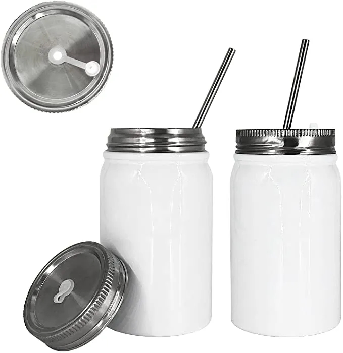 Sublimation Blank Mason Jar Tumbler 17oz Large Bouche Couvercle En Acier Inoxydable Paille De Boisson Réutilisable Tasses De Voy