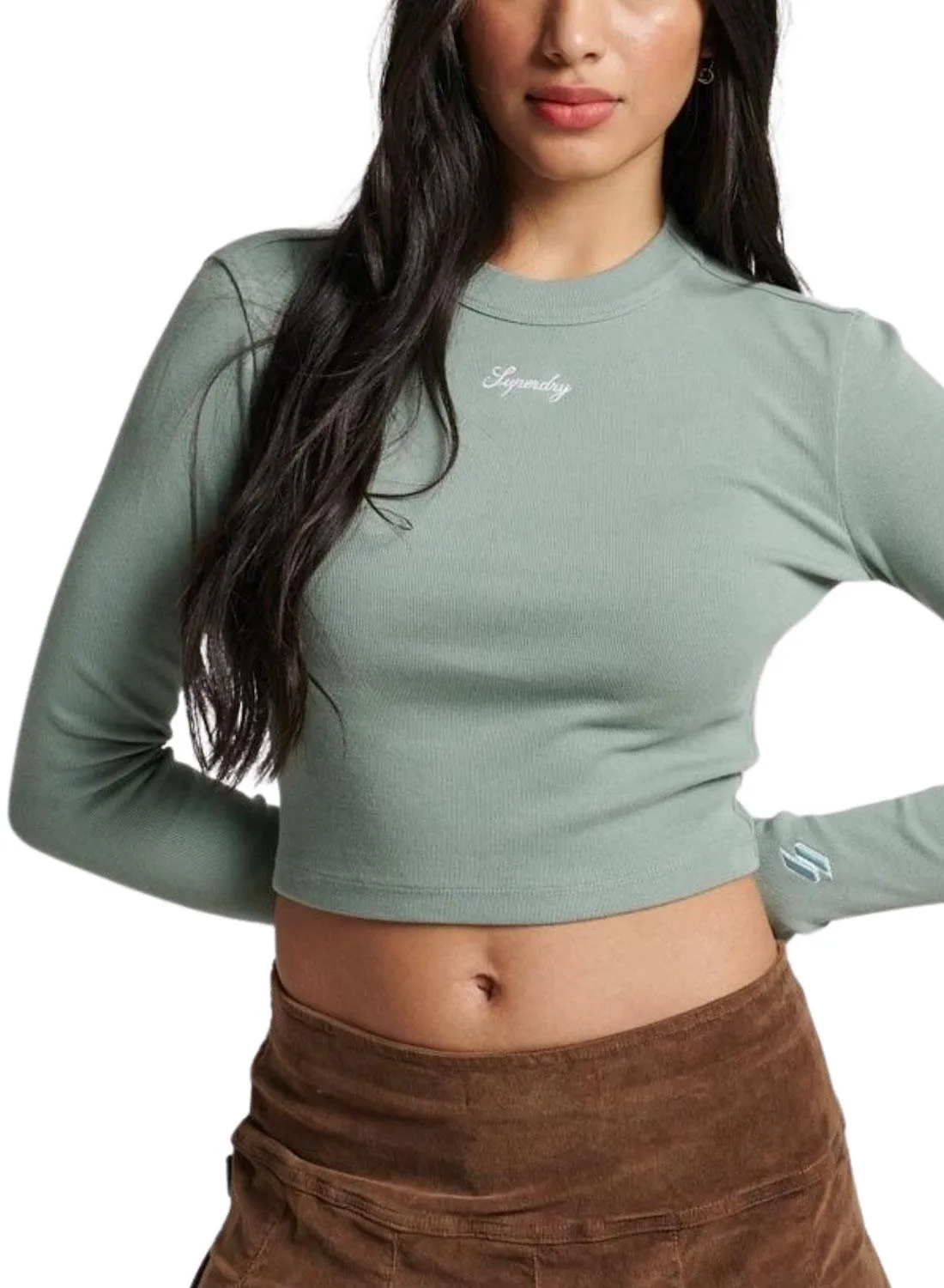 T-Shirt Superdry Rib Slim Vert pour Femme