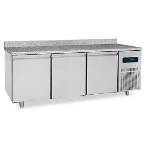 Table Congélateur Pâtisserie avec 3 Portes 600x400 mm et Plan de Travail en Granite avec Dosseret - Virtus Pas Cher