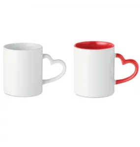 Tasse Sublimation avec Poignée en Forme de Cœur Blanc et Rouge