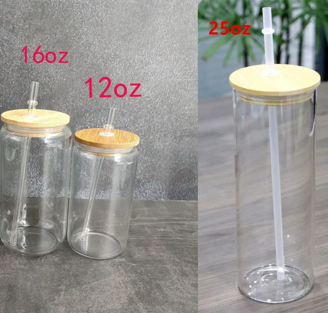 USA STOCK 16 Oz Tasses En Verre De Sublimation Tasses Vierges Avec Couvercle En Bambou Canette De Bière Givrée Verres Tumbler Ma