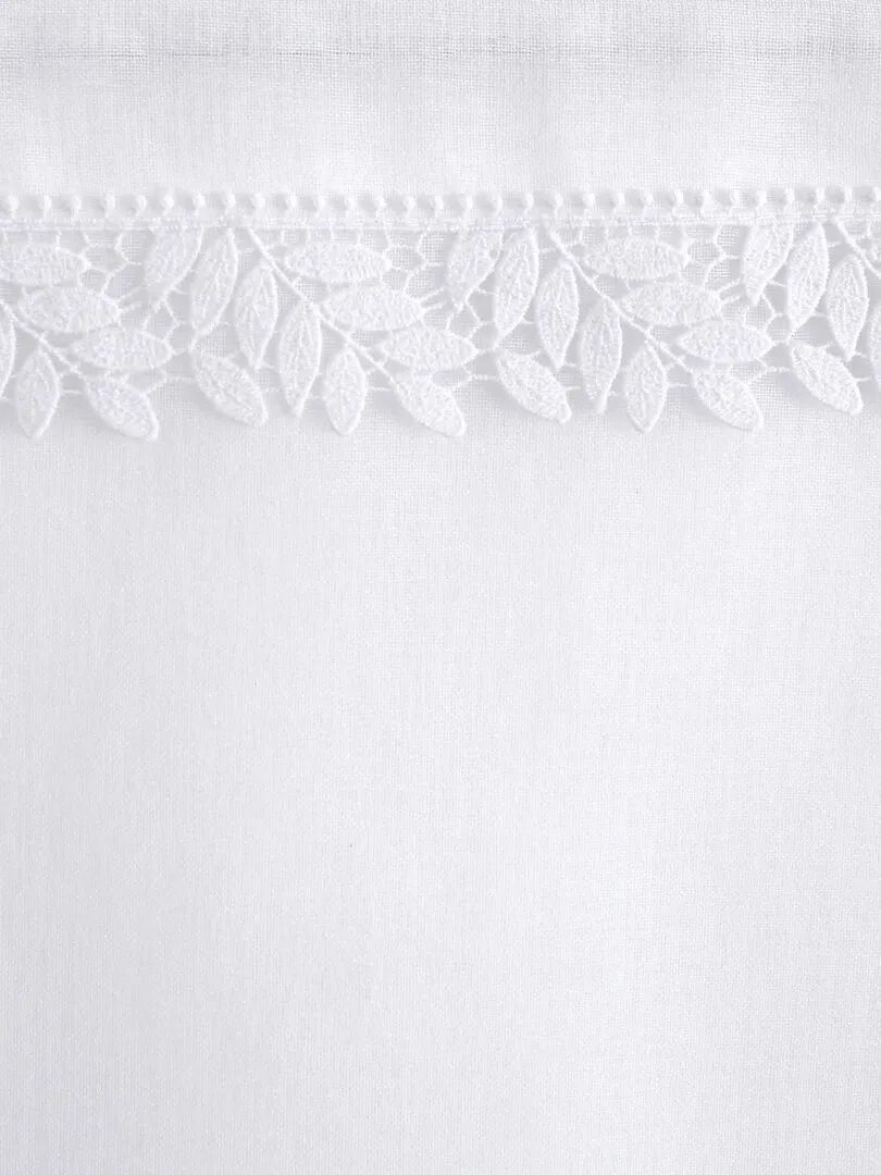 Voilage tamisant avec galon feuille en macramé - Blanc